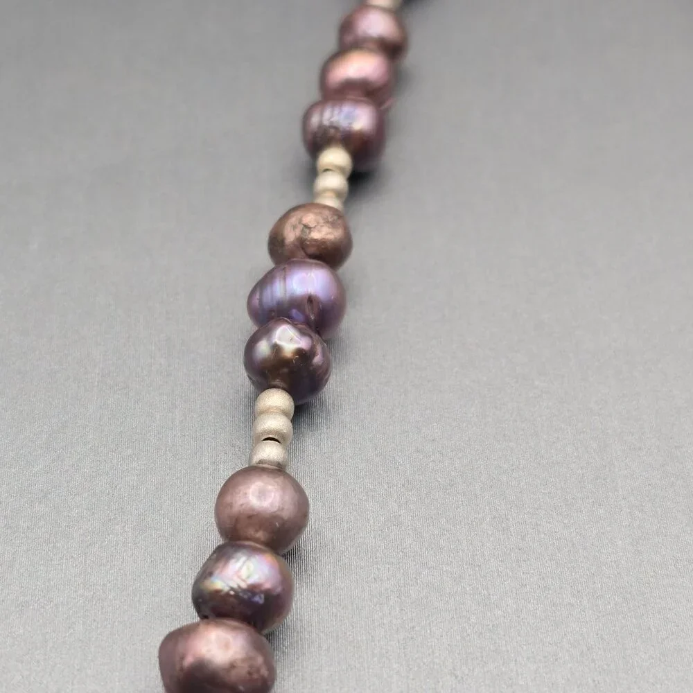 Peacock Baroque Pearl Purple Agate Pendant Sterling Silver Necklace 16